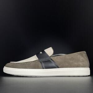 Greats Brooklyn Essex Mens 13 Gray White Leather Slip On Penny Loafer Dress Shoe